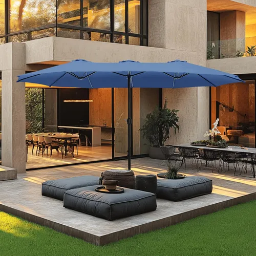 Miniatura 17 de MFSTUDIO Sombrilla de patio de 15 pies con base incluida, sombrilla rectangular grande de mercado de doble cara para exteriores con mango
