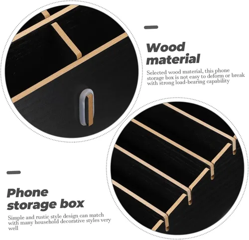 Miniatura 7 de Caja de almacenamiento de madera para teléfono con compartimentos, organizador de teléfono móvil de escritorio para salas de reuniones, aulas