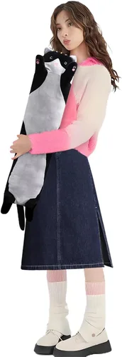 Miniatura 14 de shangman Bonita muñeca de gato de peluche, bonita almohada de peluche suave de caricaturas, almohada larga para dormir, regalo del día de San Negro