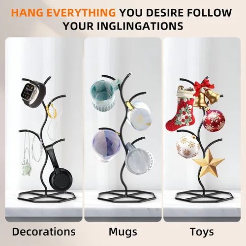 Miniatura 6 de Beesini 2 paquetes de soportes para tazas de café en forma de árbol, soporte de metal para tazas, estante decorativo para tazas, árbol de tazas
