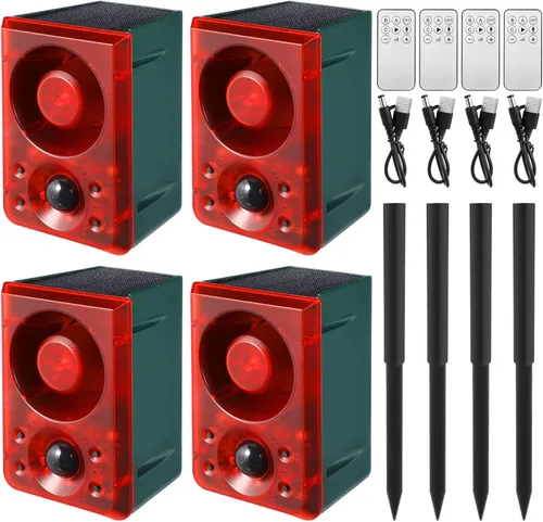 Miniatura 10 de Qualirey Alarma solar con sensor de movimiento para exteriores con sonido de disparo de estaca, 3 modos de grabación y volumen ajustable, carga USB