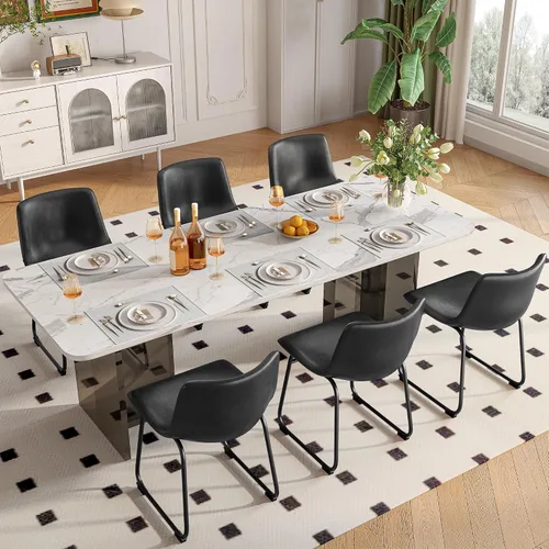 Miniatura 29 de REONEY Juego de 2 sillas de comedor, sillas de comedor sin brazos de piel sintética con respaldo, silla moderna de cocina comedor de 18 pulgadas
