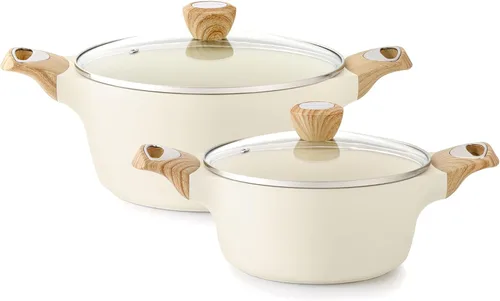 Miniatura 20 de SENSARTE Olla de Cocina de Cerámica Antiadherente con Tapa, Olla de Sopa de 2.6/4.5/6.6/8.5 QT, Olla para Guisos y Pasta Saludable, Olla Grande