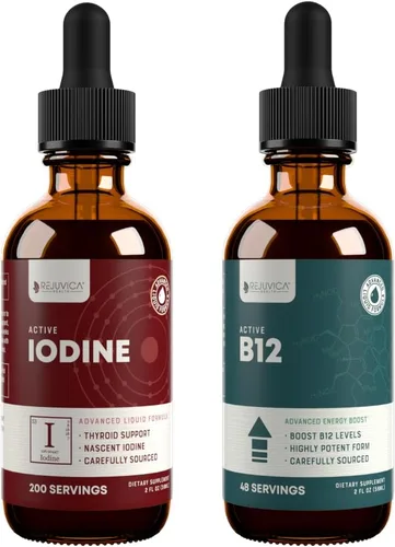Rejuvica Health Paquete de yodo activo + activo B12 - Paquete de apoyo energético - Entrega avanzada de líquidos