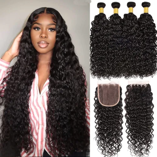 Miniatura 8 de Borchan Water Wave 3 Paquetes Cabello Humano Húmedo y Ondulado Cabello Humano 3 Paquetes para Mujeres Negras 16 18 20 Pulgadas Paquetes Brasileños