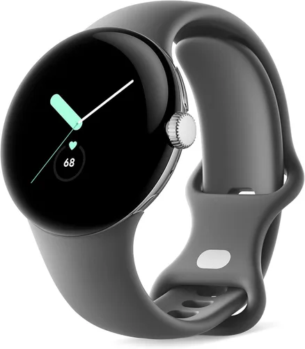 Google Pixel Watch, caja plateada pulida de 1.614 in con correa activa carbón, reloj inteligente Android, actividad Fitness, sueño, seguimiento de