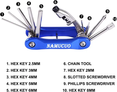 Miniatura 3 de YBEKI Kit de reparación de bicicleta 10 en 1 con palancas de neumáticos 3 en 1, parches sin pegamento, llave de hueso multifuncional y bolsa de Kits
