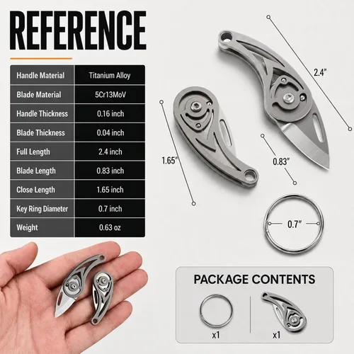 Miniatura 7 de Tops Home Cuchillo de Bolsillo Pequeño, Llavero de Titanio, Rellenos de Media, Pequeño Cortador de Caja, Cuchillo Utilitario EDC, Regalo de Llavero
