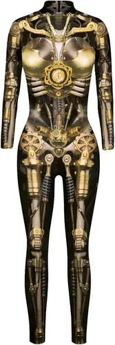 Miniatura 3 de Enterizo de mujer con estampado de esqueleto de robot mecánico 3D para Halloween, disfraz de cosplay Cadena de oro