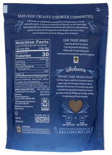 Miniatura 4 de Wholesome Edulcorantes de 24 onzas de azúcar moreno oscuro orgánico, comercio justo, sin OMG, sin gluten y vegano, azúcar para hornear y glaseado, 1