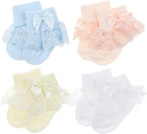 DRESHOW Calcetines de bebé para niñas con ojales y volantes de encaje, calcetines de vestir para recién nacidosbebésniños pequeñosniños para niña