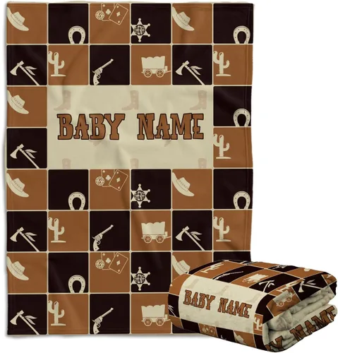 Miniatura 15 de Manta de bebé del Oeste, mantas de bebé personalizadas para niños, manta de vaquero para niños y niñas, manta de felpa personalizada con nombre