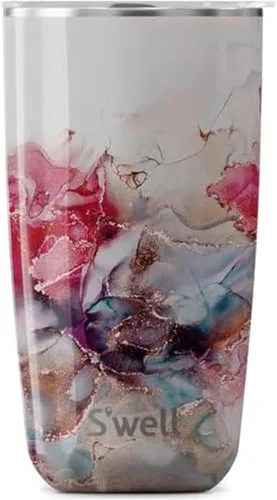 S'well Taza de acero inoxidable con tapa deslizante, 18 onzas, Mármol Rosa, contenedores aislados al vacío de triple capa, mantiene las bebidas