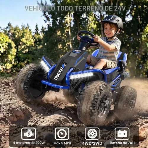 Miniatura 2 de ANPABO Juguetes de Montar 24V 4x4 para Niños Grandes de 3-12 Años Azul - Motores 4x200W, 5MPH, Asiento Ancho Ajustable, Control Remoto para Padres
