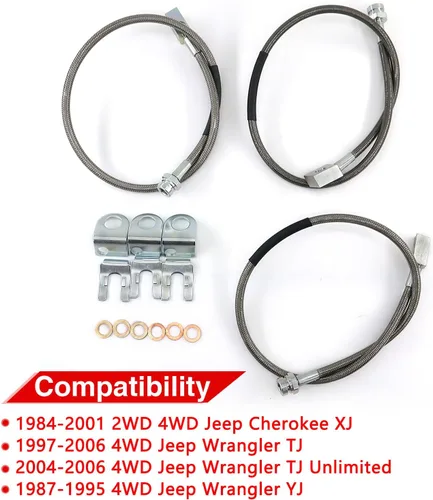 Miniatura 2 de 89715 Líneas de freno delanteras y traseras de acero inoxidable extendidas para Jeep Wrangler TJ YJ 87-06 / Jeep Cherokee XJ 84-01 Elevación de 4-6