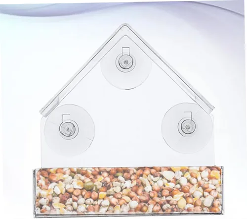 Miniatura 7 de Comedero para pájaros para ventana, bandeja transparente, decoración de jaula de pájaros, colgadores para ventana exterior, comedero de pájaros