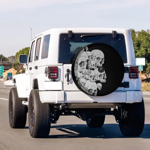 Miniatura 2 de Funda para neumático de repuesto de calavera blanca con orificio de cámara de respaldo para remolque, RV, SUV y muchos vehículos, 18 pulgadas