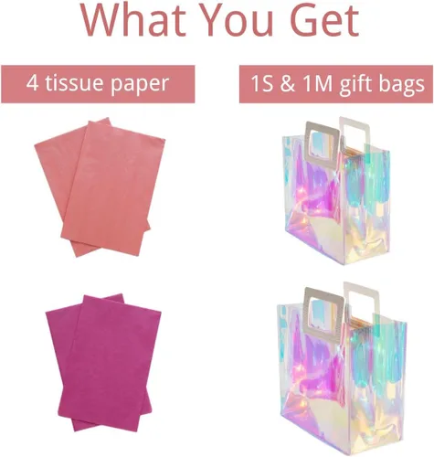 Miniatura 2 de VUOJUR 1 bolsa de regalo reutilizable S de 8.3 pulgadas y 1 M de 11 pulgadas con papel de seda, coral y orquídea