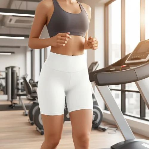 Miniatura 2 de Pantalones cortos de ciclismo de cintura alta para mujer, 5 pulgadas, control de abdomen, atléticos, correr, gimnasio, yoga, pantalones cortos