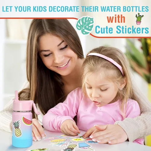 Miniatura 9 de CHILLOUT LIFE Botella de agua aislada para niños de 12 onzas para la escuela con tapa con pajilla, a prueba de fugas y bonitas calcomanías Azul