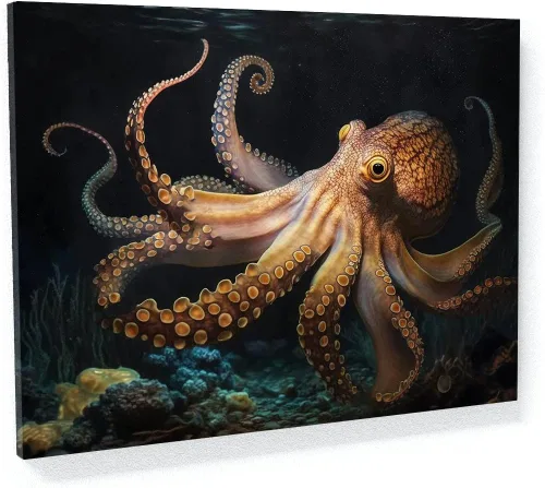Miniatura 9 de Sense Canvas Octopus Vibrant Ocean 7 - Lienzo decorativo para decoración del hogar, póster grande de 40 x 30 pulgadas, 0.75 pulgadas