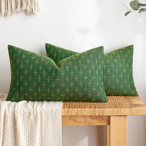 Miniatura 310 de MIULEE - Juego de 2 fundas de almohada decorativas de lino de arpillera navideñas, modernas, estilo campestre, rústicas, tejidas, con textura