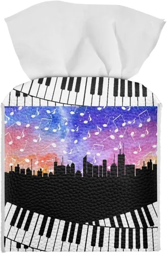 Miniatura 31 de Gomyblomy Coloridas notas musicales cajas de pañuelos cubiertas de teclado de piano pu cuero caja de pañuelos cuadrado organizador de pañuelos