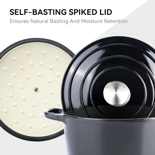 Miniatura 6 de Miereirl Olla Holandesa Esmaltada de 6 Cuartos con Tapa, Horno Holandés de Hierro Fundido con Asas Dobles para Hornear Pan, Cocinar, Utensilios