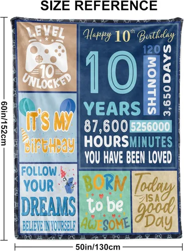 Miniatura 2 de BTZO Regalos de cumpleaños número 10 para niños, manta azul de feliz cumpleaños 10, ideas de regalo para niños y niñas de 10 años, manta de regalo