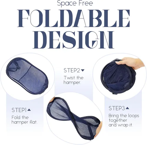 Miniatura 6 de Cestos de lavandería desplegables, cesta desplegable de malla, cesta plegable y ligera para lavar ropa duradera para dormitorio, hogar, viajes, Negro