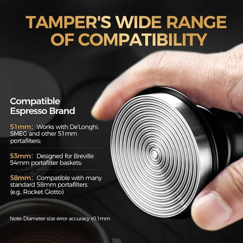 Miniatura 3 de IKAPE Manipulador de espresso de 39.25 mm, manipulador de café barista premium negro con resorte calibrado, manipulador de acero inoxidable 100%