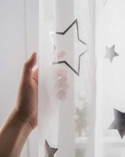 Miniatura 5 de SEEKRIGHT Twinkle Moon - Cortinas transparentes plateadas para habitación de la guardería del bebé, cortinas de encaje con ojales de estrella y luna