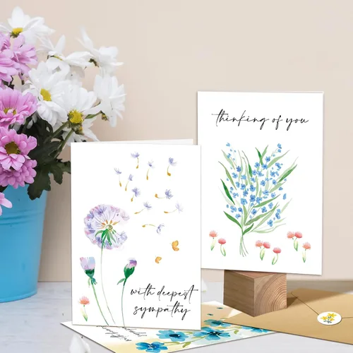 Miniatura 5 de Obbyidk Paquete de 40 tarjetas de condolencias con sobres, tarjetas de condolencia de flores de acuarela, tarjeta de duelo, juego de caja a granel