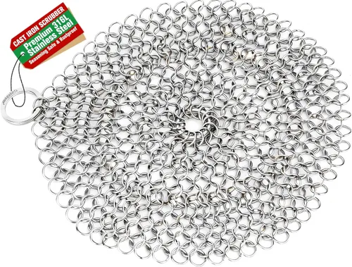 AMAGABELI GARDEN & HOME Limpiador de hierro fundido 316L de 8 x 8 pulgadas, limpiador de malla de acero inoxidable para sartén de hierro fundido,