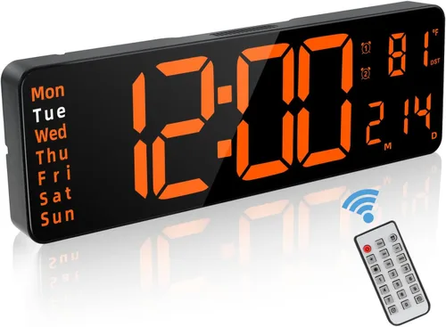 JoFomp Reloj despertador digital de pantalla grande para dormitorio, sala de estar y oficina, reloj electrónico LED con horario de verano, pantalla
