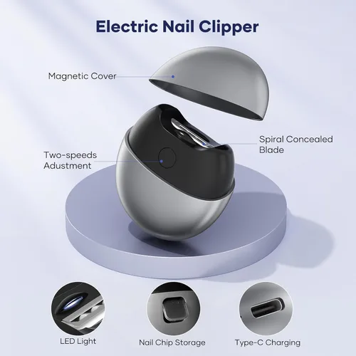 Miniatura 3 de Cortaúñas eléctrico con carga USB: cortaúñas automático con luz LED y almacenamiento de clip, recortadora de uñas de seguridad recargable por USB