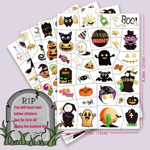 Miniatura 2 de Tatuajes temporales de Halloween para niños, calabaza, fantasma, bruja, regalos de fiesta de Halloween para niños o niñas, 126 piezas de tatuajes
