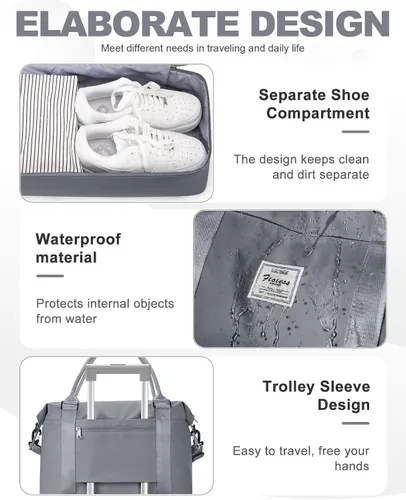 Miniatura 29 de Bolsa de viaje para mujer, bolsa deportiva para gimnasio, H-Negro