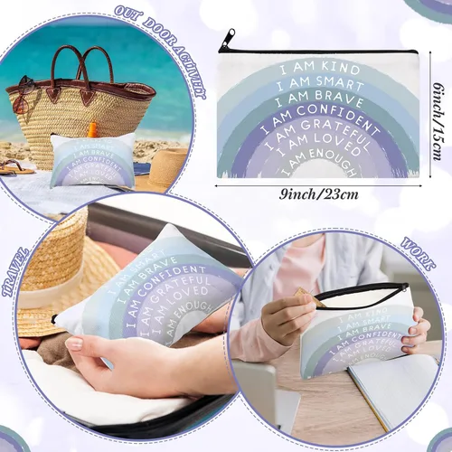 Miniatura 2 de Chunful 10 Piezas Bolsas de Maquillaje de Lona Inspiradoras para Mujeres Regalo de Graduación Bolsas de Cosméticos de Lona Arcoíris a Granel