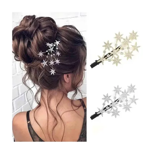 Crystal Star - Pasador de pelo con diamantes de imitación, accesorio para el cabello de novia, tocado decorativo para mujeres y niñas (dorado)