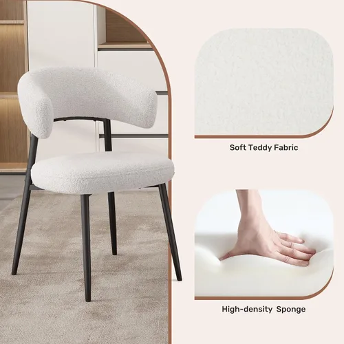 Miniatura 3 de Juego de 2 sillas de comedor, sillas de cocina modernas de mediados de siglo, silla de comedor tapizada Boucle con respaldo curvado y patas de metal