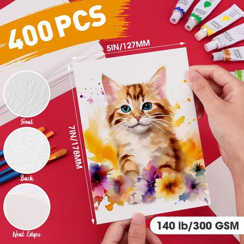 Miniatura 2 de 400 hojas de papel de acuarela de 5 x 7 pulgadas a granel, papel de color blanco de 140 libras/300 GSM para niños y adultos artistas. Papeles
