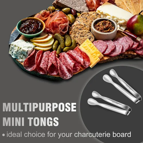 Miniatura 4 de Eddeas Mini pinzas para servir alimentos, juego de 12 pinzas pequeñas para aperitivos, pinzas de cocina pequeñas de metal de acero inoxidable
