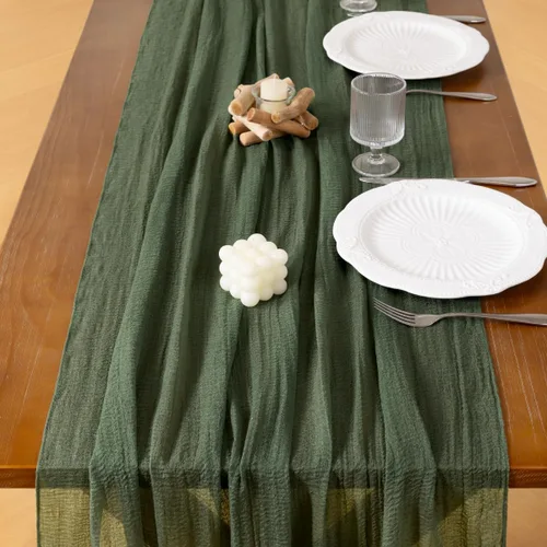 Miniatura 5 de Socomi Camino de mesa de gasa verde oliva de verano de 120 pulgadas, rústico bohemio, camino de tela de queso para bodas, fiestas, baby shower