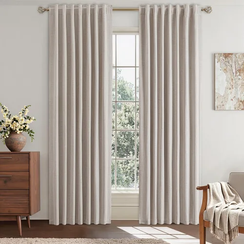 Miniatura 14 de EMEMA - Cortinas opacas de lino color beige, 72 pulgadas de largo, 2 paneles para dormitorio o sala de estar, con aislamiento térmico, 100%