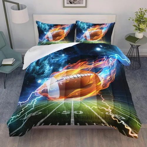 Miniatura 23 de AILONEN Juego de edredón de béisbol tamaño individual, juego de ropa de cama para niños, cama deportiva para niños en una bolsa, 1 juego de edredón