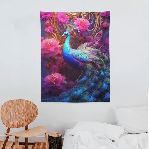 Miniatura 7 de JHION Tapiz de pavo real, hermoso tapiz de pájaro para colgar en la pared, tapices estéticos psicodélicos, arte de pared, decoración del hogar