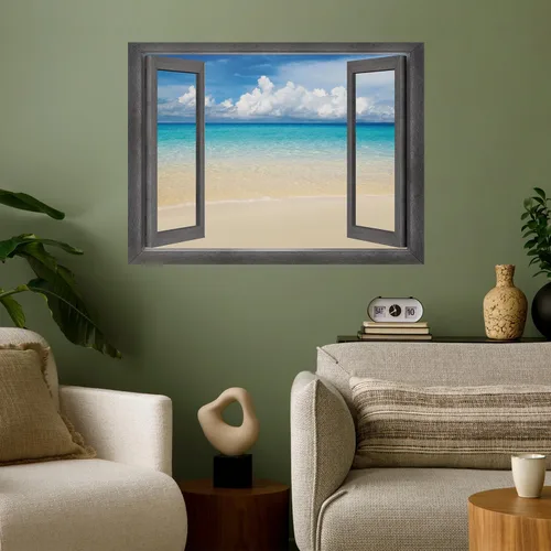 Miniatura 8 de wall26 Mural de pared extraíble – Hermosa pareja saltando delfines en el mar puesta de sol creativa vista de ventana decoración del hogar/decoración