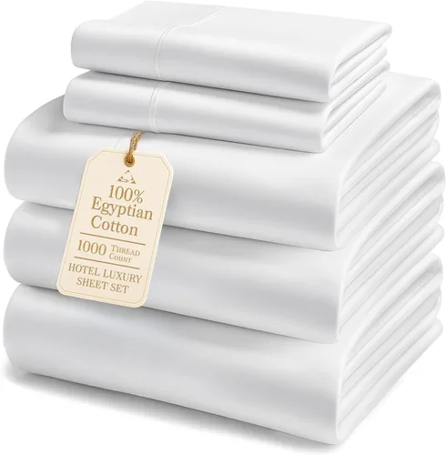 Miniatura 46 de Sábanas de algodón egipcio 100% tamaño Queen - Lujoso juego de sábanas Queen de 1000 hilos, naturalmente refrescantes y transpirables, tejido satén