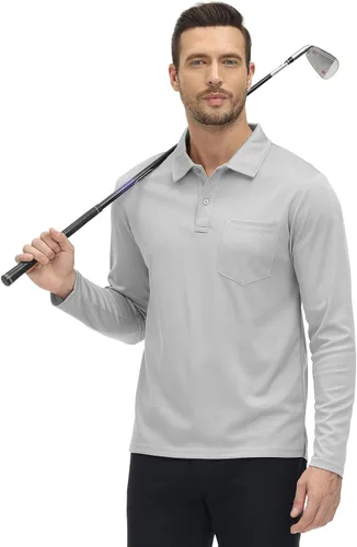 Miniatura 12 de Rdruko Polo para hombre con bolsillo de manga larga de secado rápido para golf al aire libre con cuello